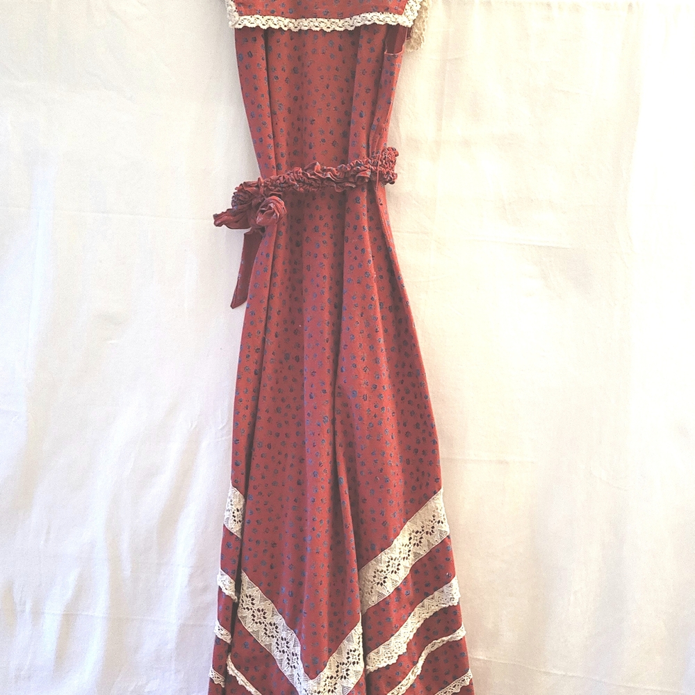 1970s Parisienne maxi dress vintage red floral hippie - Picture 2 of 4